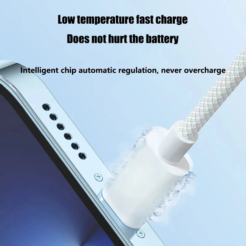 Hochwertiges USB-C Lightning Kabel aus robustem Nylon. Stabiles 3A Schnellladekabel für täglichen Gebrauch mit Apple Geräten.