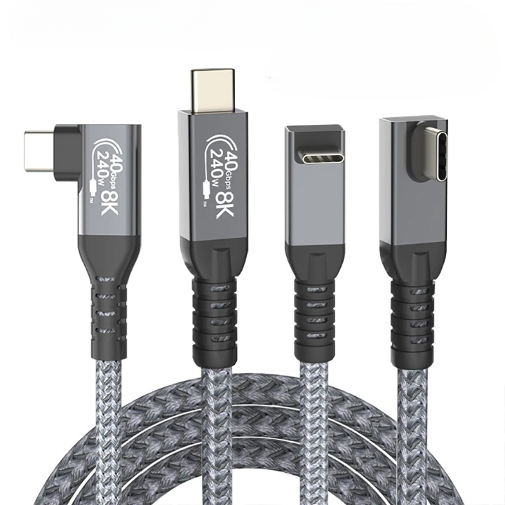 USB4 90° Winkelkabel Typ-C für High-Speed Daten & 240W Schnellladen. Platzsparendes USBC Kabel.