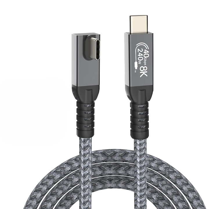 Hochwertiges USBC Winkelkabel (USB4) für 8K Video & 240W Schnellladen. Optimale Datenübertragung 40Gbps.