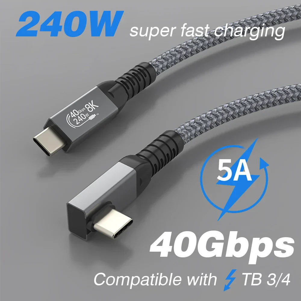 SpeedPro USB4 Typ-C Winkelkabel, 40Gbps Daten & 240W Power Delivery. Ideal für 8K DisplayPort.
