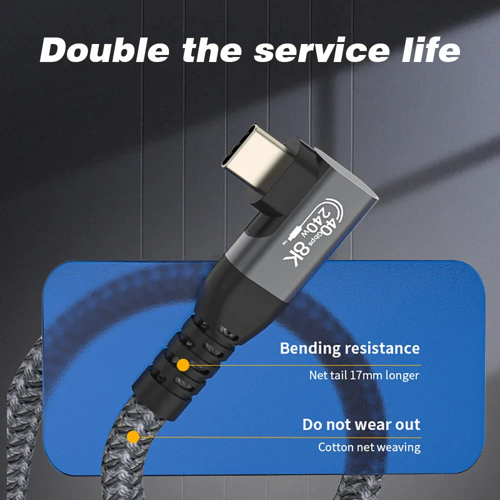 Platzsparendes USB4 90° Winkel Typ-C Kabel. USBC Power Delivery & High-Speed Datenübertragung 40Gbps.
