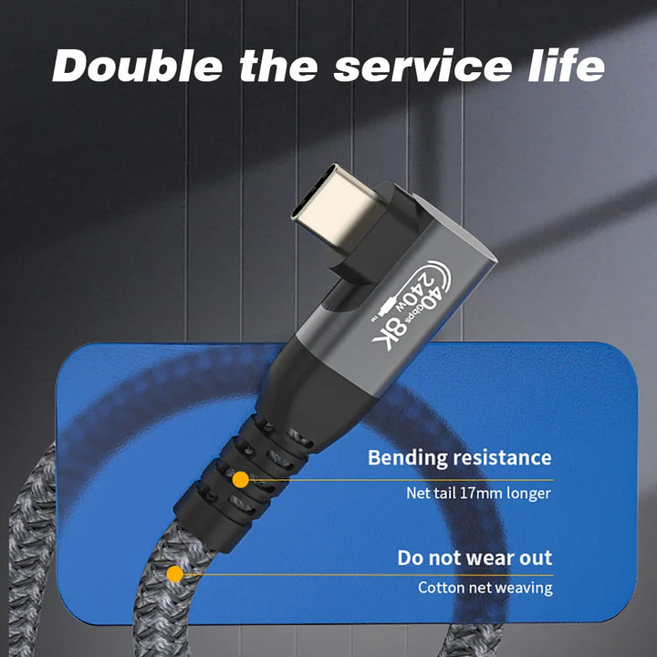 Platzsparendes USB4 90° Winkel Typ-C Kabel. USBC Power Delivery & High-Speed Datenübertragung 40Gbps.