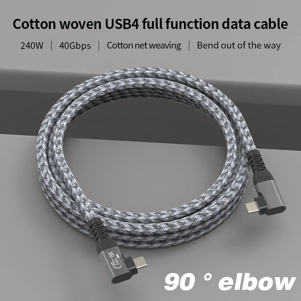 SpeedPro USB4 90° Typ-C Kabel Set (1+1 Gratis) für 40Gbps Daten & 240W Schnellladung.