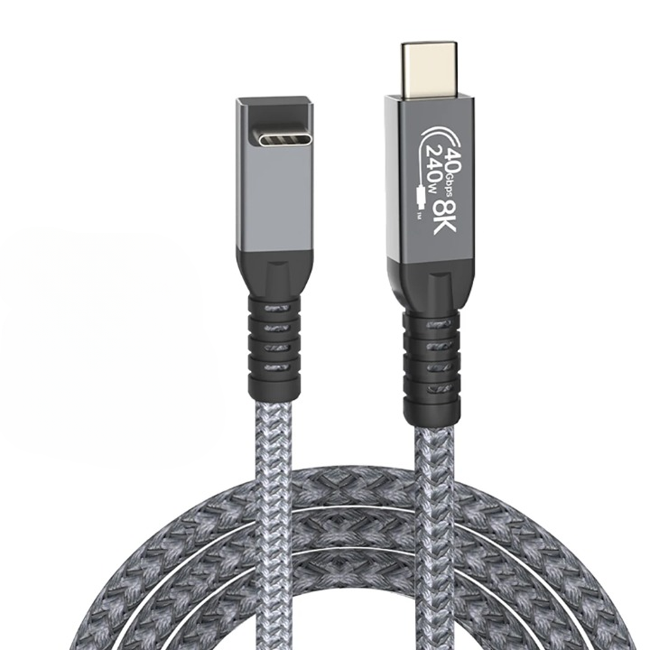 Vielseitiges USB4 90° Winkelkabel Typ-C: 40Gbps Daten, 240W PD, 8K Display. Robustes USBC Verbindungskabel.