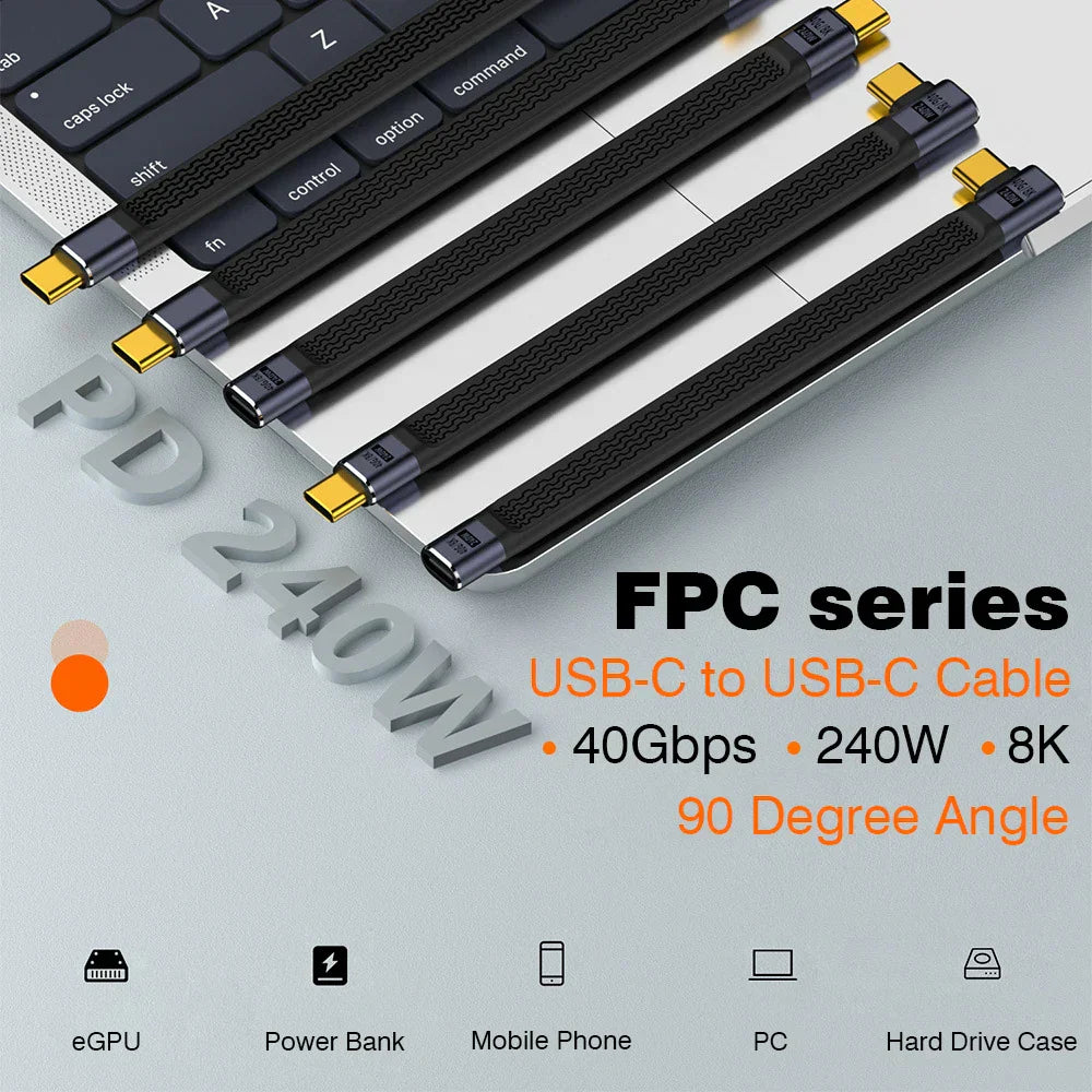 Flaches USB4 Typ-C Winkelkabel, unterstützt 8K Video und ultraschnelle 40Gbps Daten.