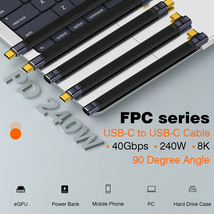 Flaches USB4 Typ-C Winkelkabel, unterstützt 8K Video und ultraschnelle 40Gbps Daten.