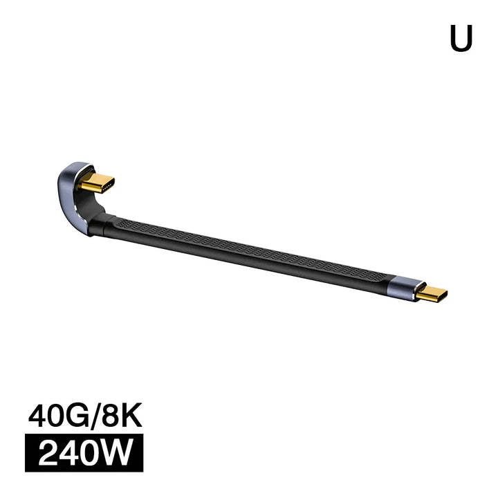 Robustes USB4 Typ-C Winkelkabel für 240W Power Delivery und 40Gbps Datentransfer.