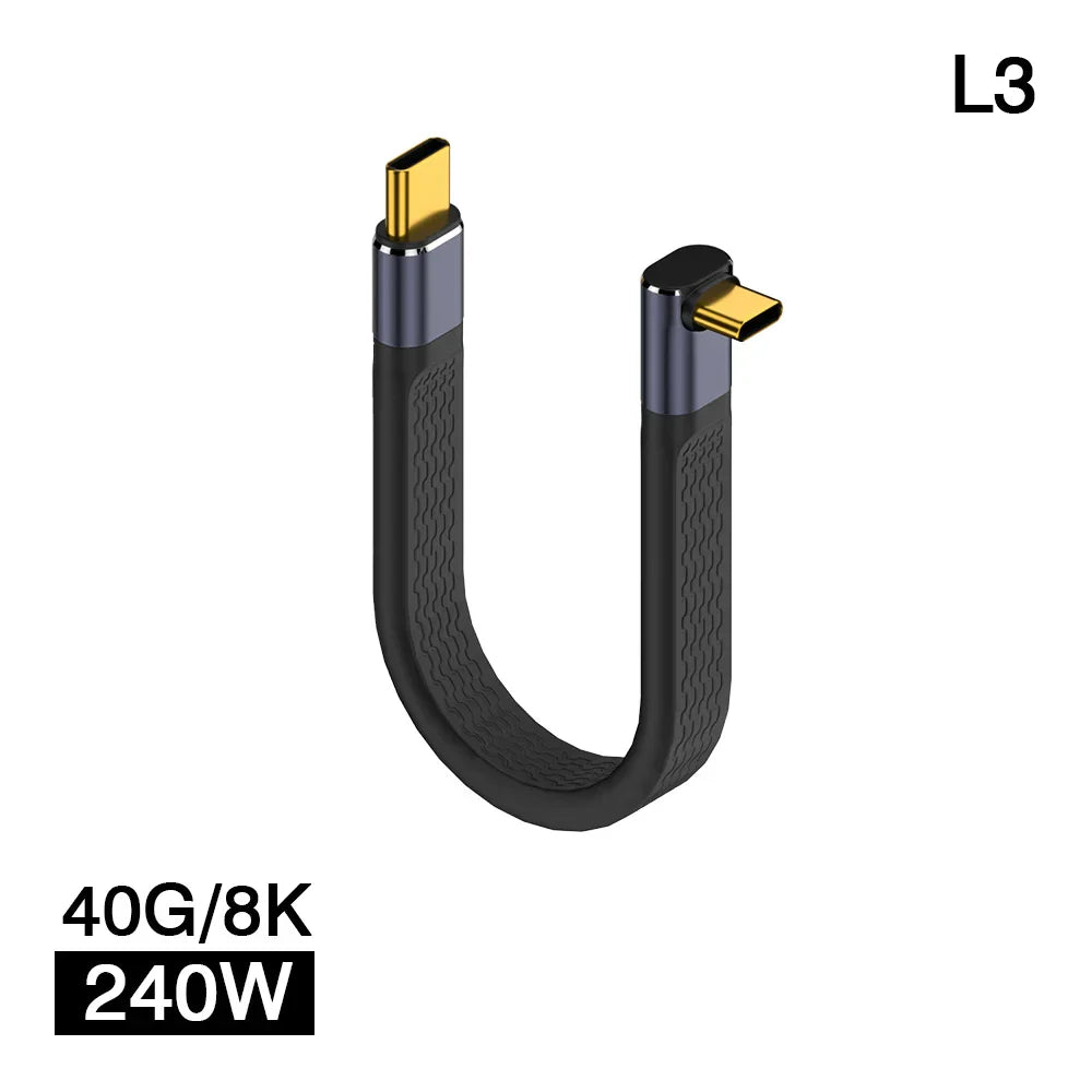 USB4 Winkelkabel mit flachem Design. Optimiert für 40Gbps Daten und 8K Video.