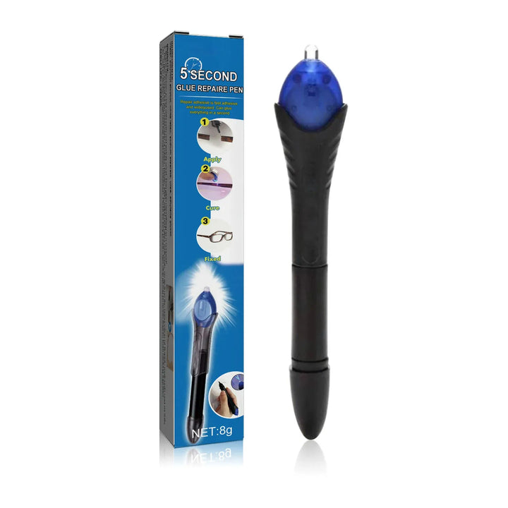 Flüssigkunststoff UV-Kleber Stift für präzise Reparaturen an Glas, Metall, Kunststoff; inkl. UV-Licht zum Aushärten.