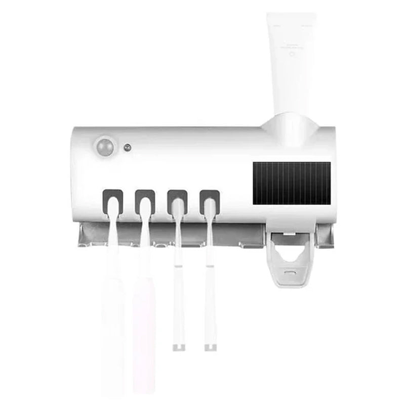Sauberere Zahnbürsten dank UV-Sterilisator & praktischem Zahnpastaspender; Wandmontage für Badezimmer.