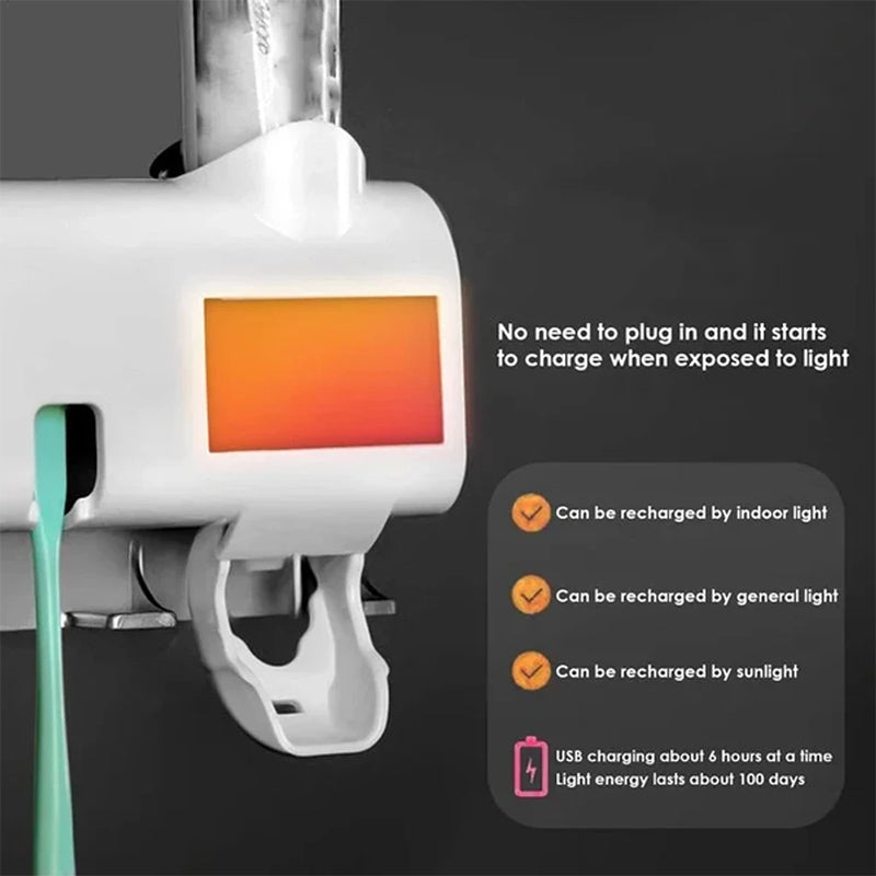 Multifunktionaler UV-Zahnbürstenhalter, Sterilisator & Zahnpastaspender – essentielle Badaccessoires.