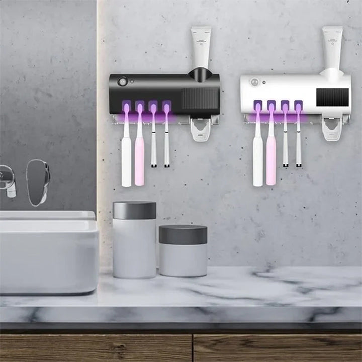 Smartes Badaccessoire: UV Zahnbürsten Sterilisator & Spender für Familien, sorgt für Hygiene & Sauberkeit im Bad.