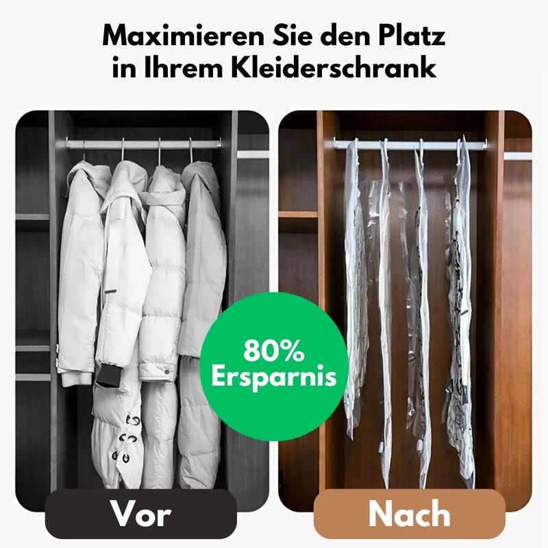 Detailansicht eines Vakuumbeutels, der Textilien effektiv schützt und das Volumen für mehr Platz reduziert.
