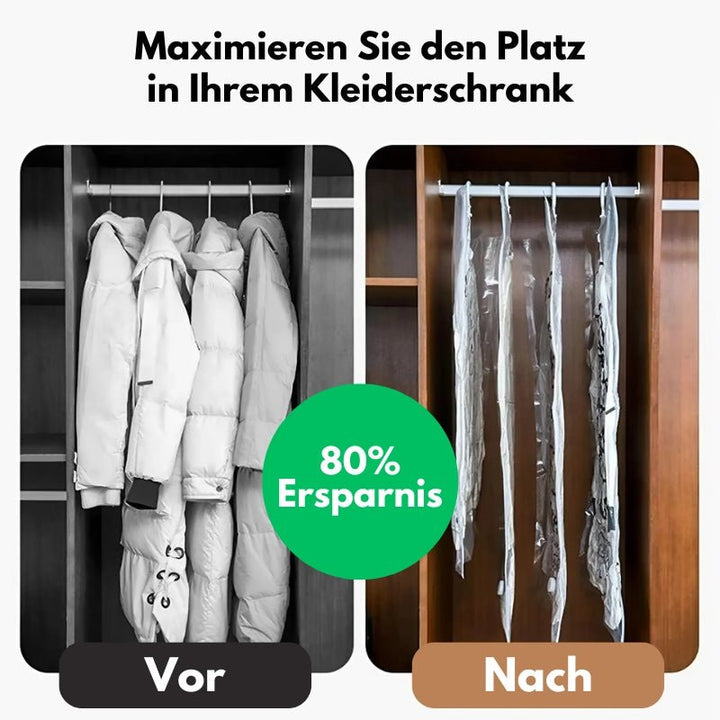Detailansicht eines Vakuumbeutels, der Textilien effektiv schützt und das Volumen für mehr Platz reduziert.