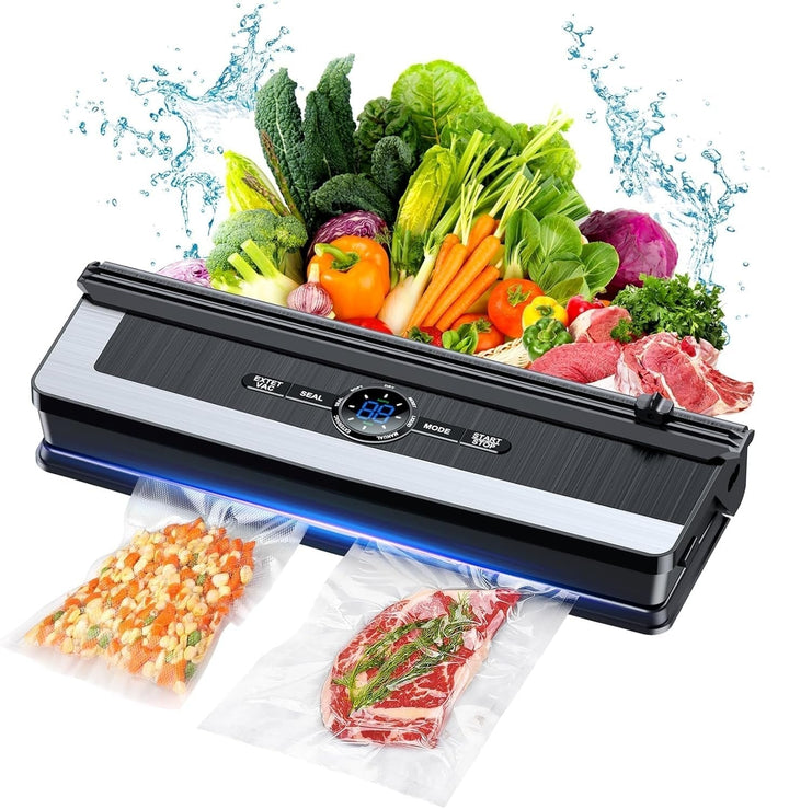 Robustes Vakuumiergerät mit Schneider für langanhaltende Frische. Ein Muss für Sous Vide und effizientes Meal Prep.