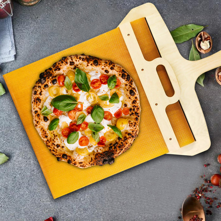Eleganter Pizzaschieber aus Birkenholz, Fornello. Mit Schiebemechanismus für perfekte Pizzen.