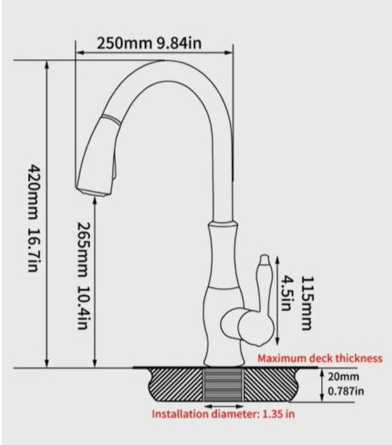 Elegante ausziehbare Küchenarmatur Anton Nickel gebürstet, ideal für Spülbecken.