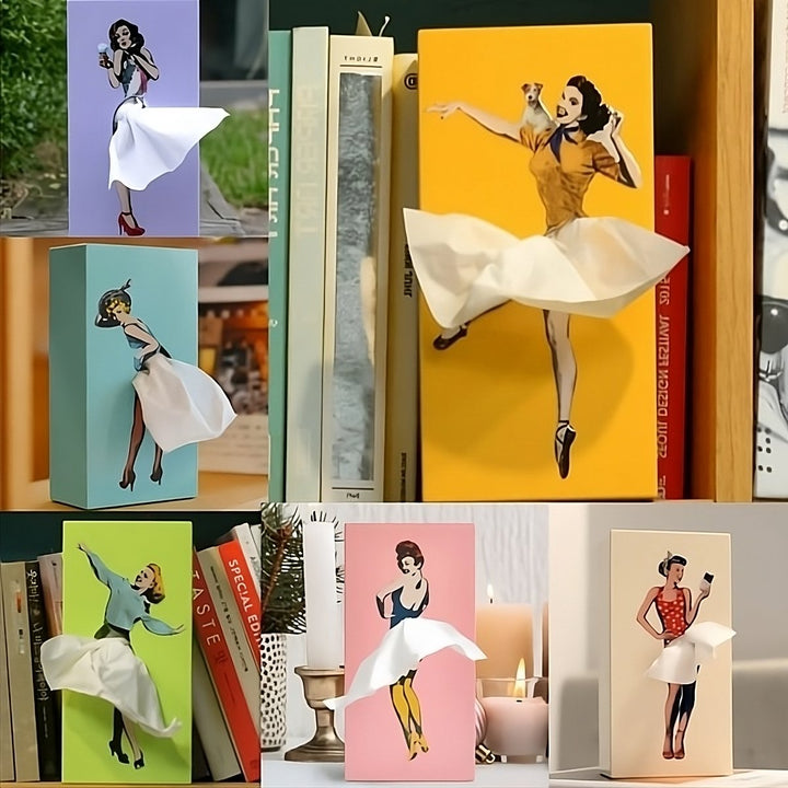 Verspielte Flying Skirt Taschentuchbox, rosa, für charmante Wohnkultur. Kreatives Wohnaccessoire.