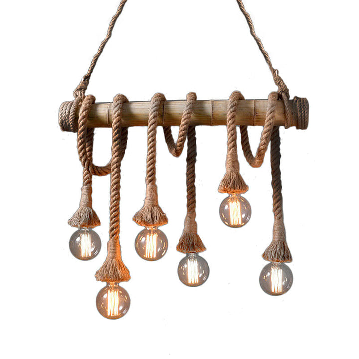 EcoChic Pendelleuchte: Bambus, industrielles Seildesign. Verstellbar für perfekte Atmosphäre.