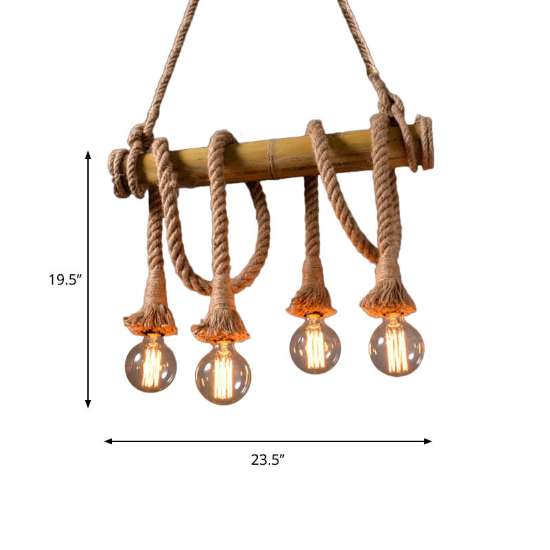Deckenlampe mit Bambus und industriellem Seil. Verstellbar, bringt Boho-Flair in Ihr Heim.
