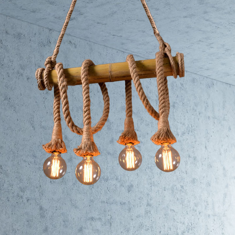 Verstellbare Bambus-Hängeleuchte, industrielles Seildesign. Moderne Beleuchtung EcoChic.
