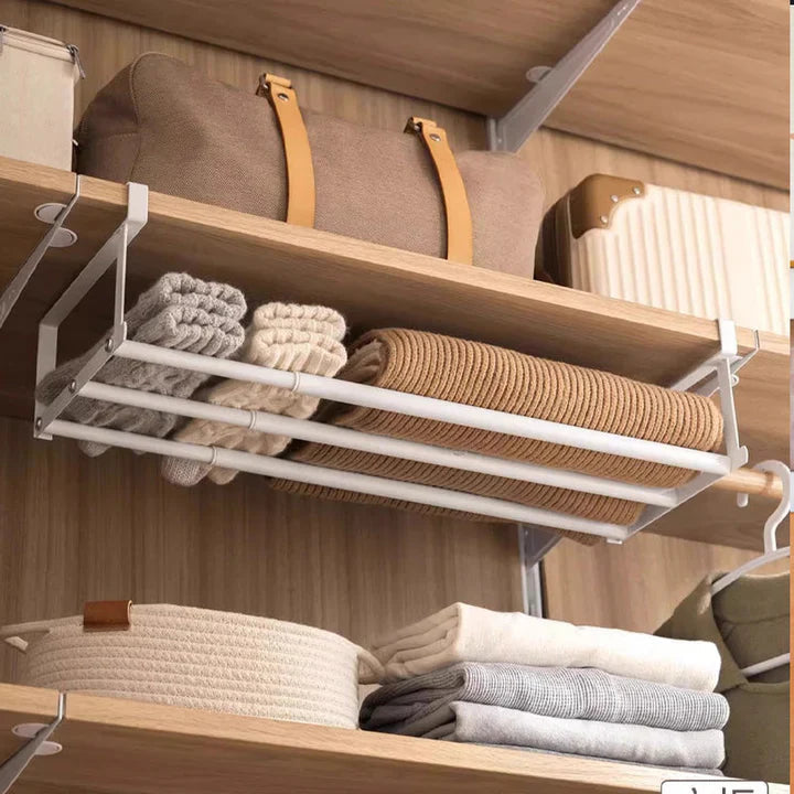 Verstellbare Unter-Regal-Ablage, bohrfrei, 30-50 cm, für extra Stauraum in Küche & Schrank.