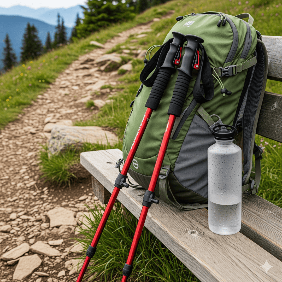 Verstellbare Wanderstöcke für stabilen Halt und Komfort beim Wandern im Gelände.