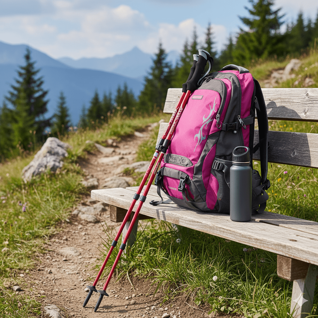 Ergonomische Wanderstöcke mit rutschfestem Griff, ideal für lange Trekkingtouren.