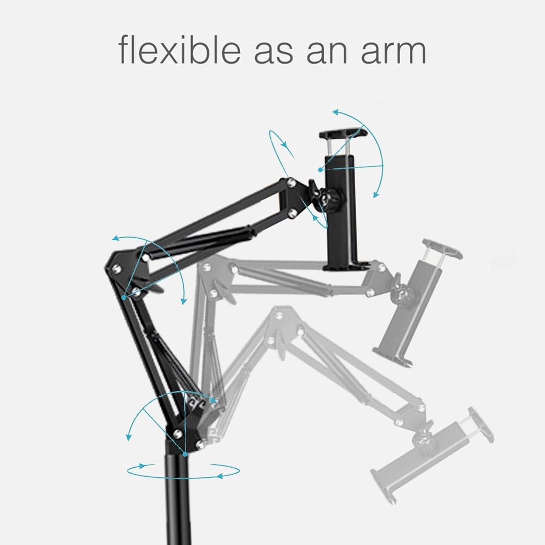 Ergonomischer 360° Handy- & Tablet-Bodenständer, ideal zur Verbesserung der Körperhaltung beim Schauen.