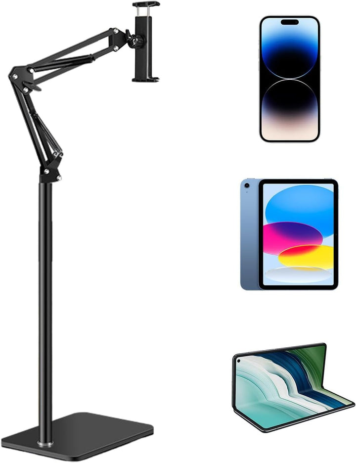 Praktischer Bodenständer für Handy und Tablet, stufenlos verstellbar und 360° drehbar für Zuhause.
