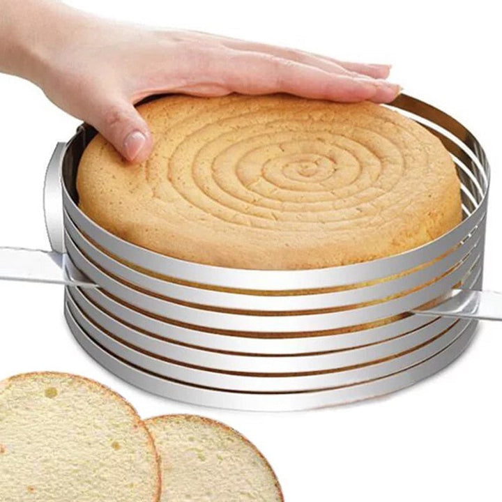 Verstellbarer Edelstahl Tortenschneider für präzises und gleichmäßiges Schneiden von Kuchen und Tortenböden.