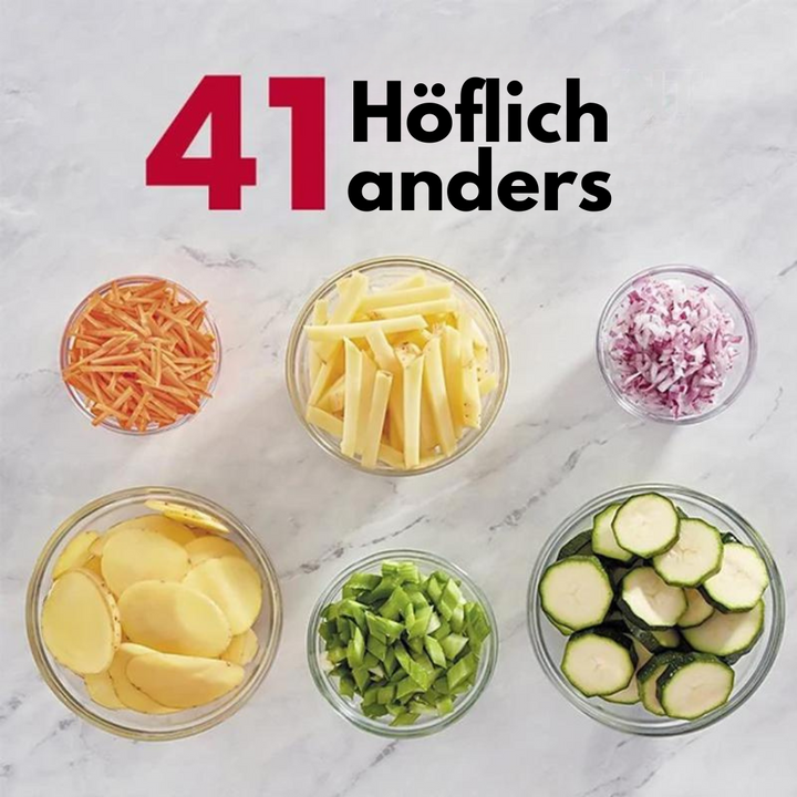 Robuster Gemüseschneider aus Edelstahl und Plastik; manuelles Schneidegerät für schnelle Mahlzeiten.