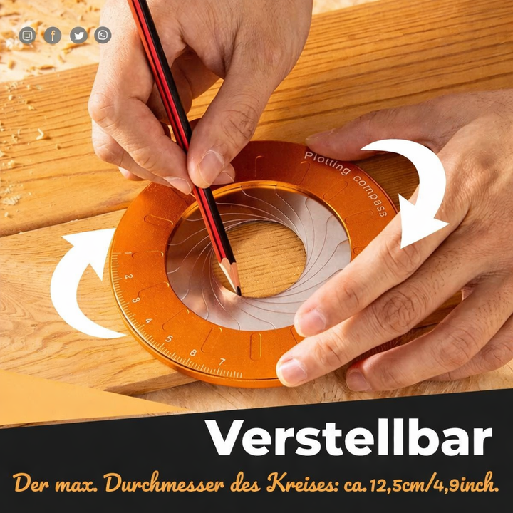 Hochwertiger Zirkel aus Aluminium & Edelstahl zum präzisen Zeichnen von Kreisen, ideal für Schule & Design.
