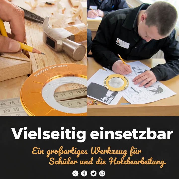 Robuster Aluminium- & Edelstahl-Zirkel mit Rundlineal, flexibel einstellbar für präzises Zeichnen von Kreisen.