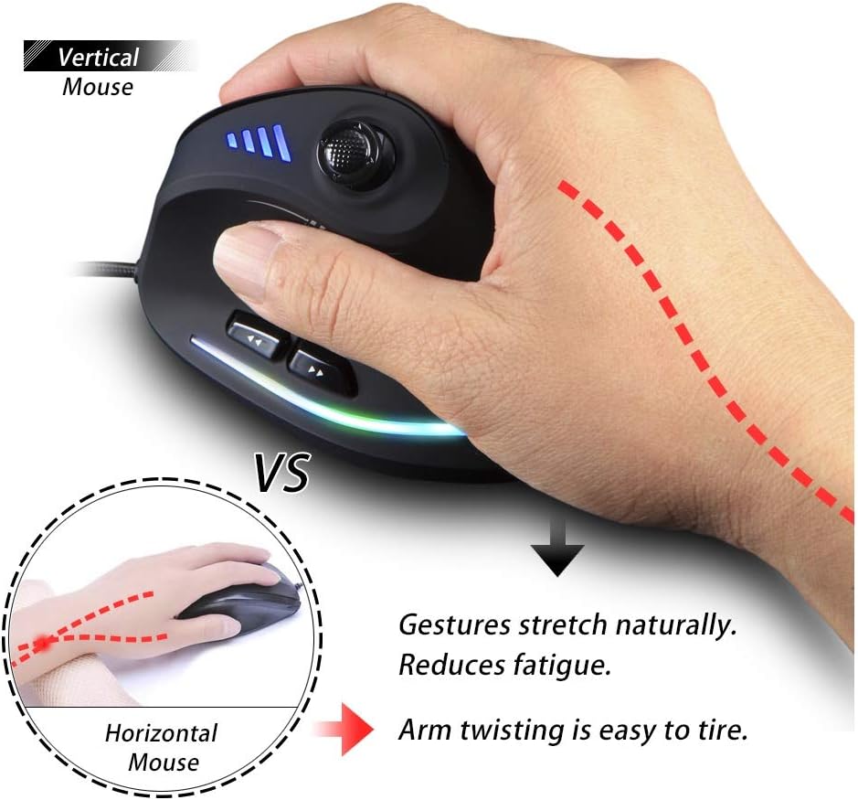 Ergonomische vertikale Gaming-Maus mit RGB & Joystick. Entlastet das Handgelenk für lange Spiel-Sessions.
