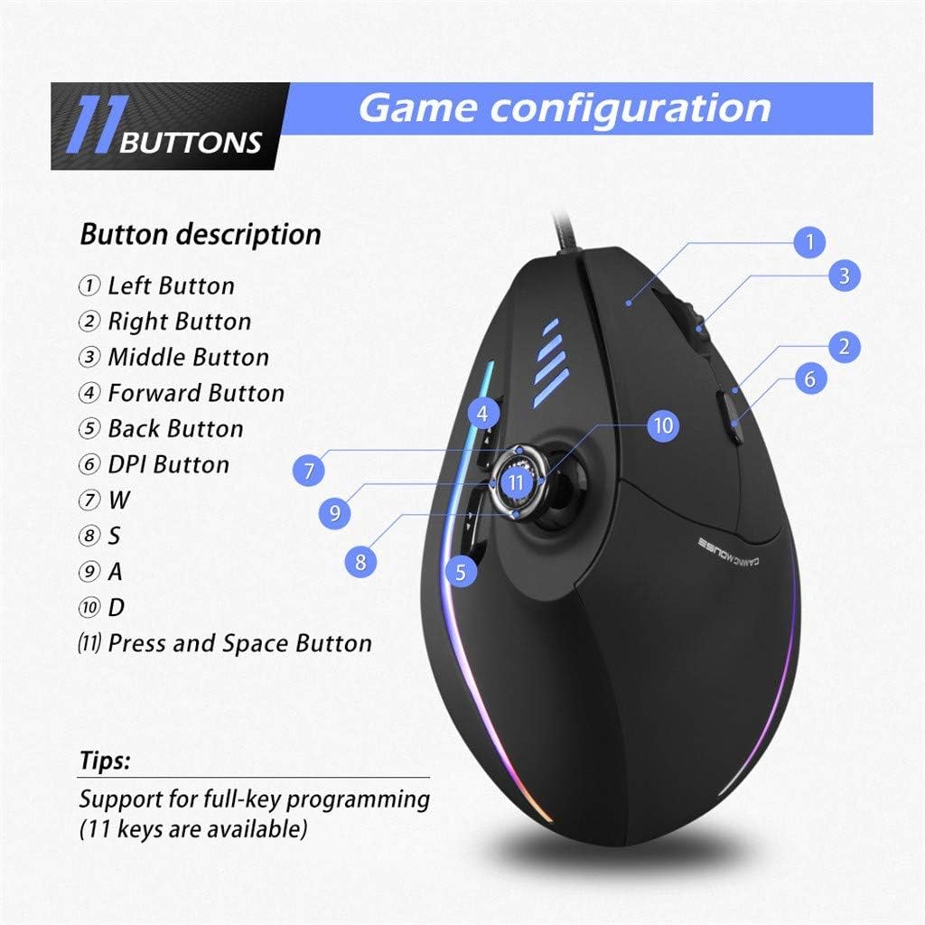 Programmierbare Vertikalmaus mit Joystick & 11 Tasten für präzises Gaming. Ideal für Spieler & PC-Zubehör.