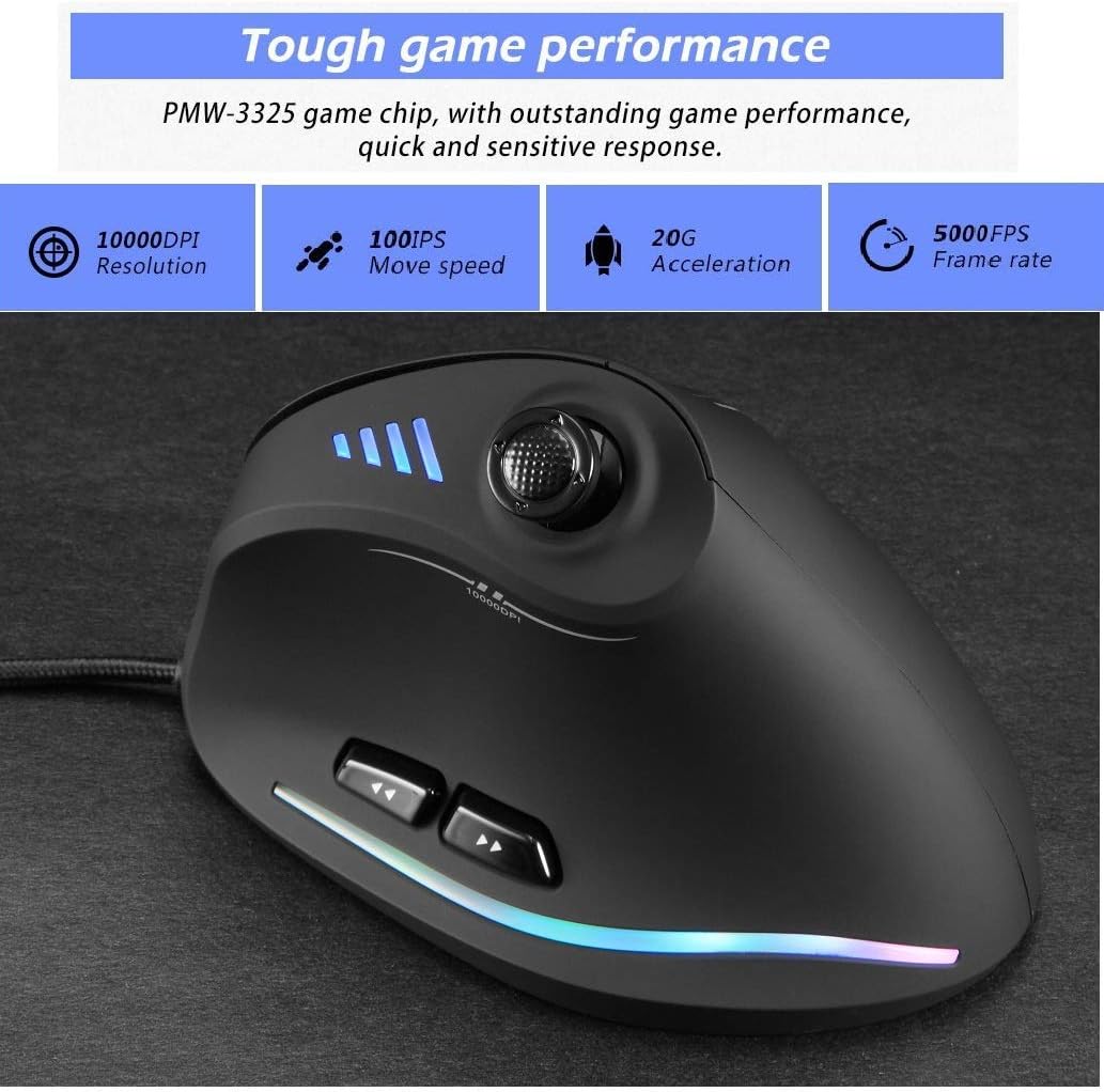 Moderne vertikale RGB Gaming-Maus mit Joystick. Stylisches Design & anpassbare Beleuchtung für jeden Gamer.