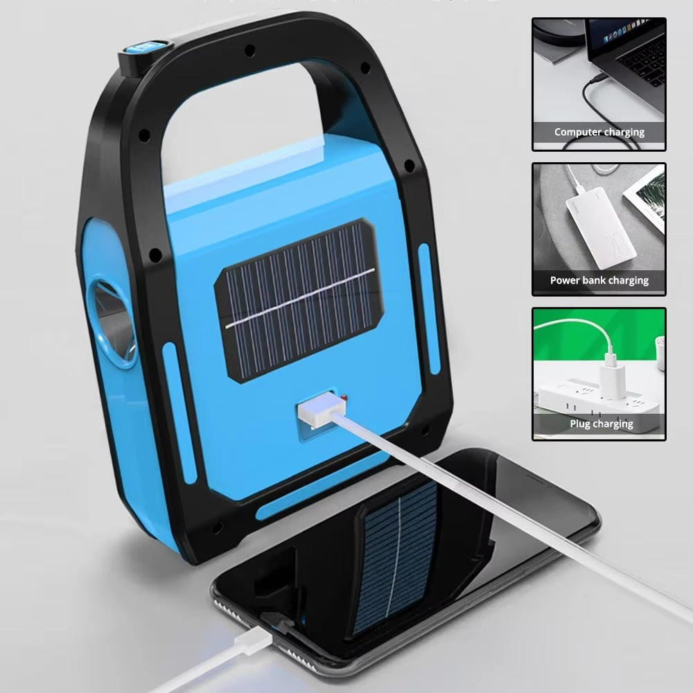 Wiederaufladbare LED-Campinglaterne mit USB-Powerbank, ideal für Notfälle und Outdoor-Zubehör.