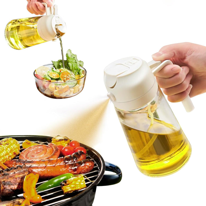Eleganter Glas-Ölsprüher & Spender 470ml. Ideal für Olivenöl, Essig & gesunde Ernährung in der Küche.