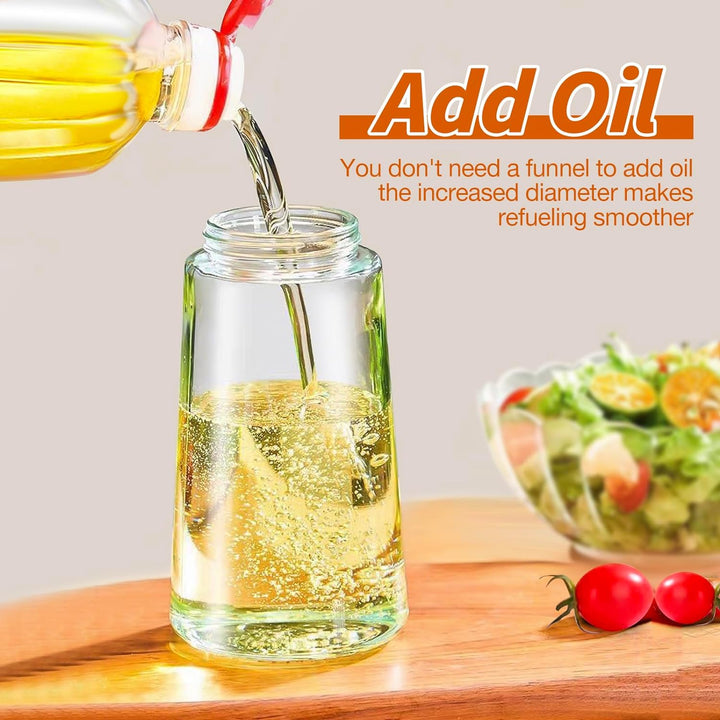 Moderner 2-in-1 Ölsprüher & Spender 470ml. Optimale Kontrolle beim Kochen, Grillen & Salatzubereitung.