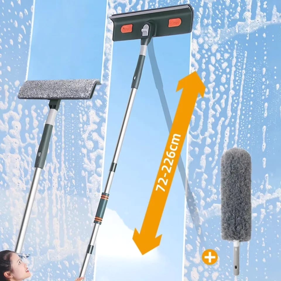 Vielseitiger 4-in-1 Fenster- & Wandmopp für streifenfreie Sauberkeit von Glas, Fliesen und Wänden.