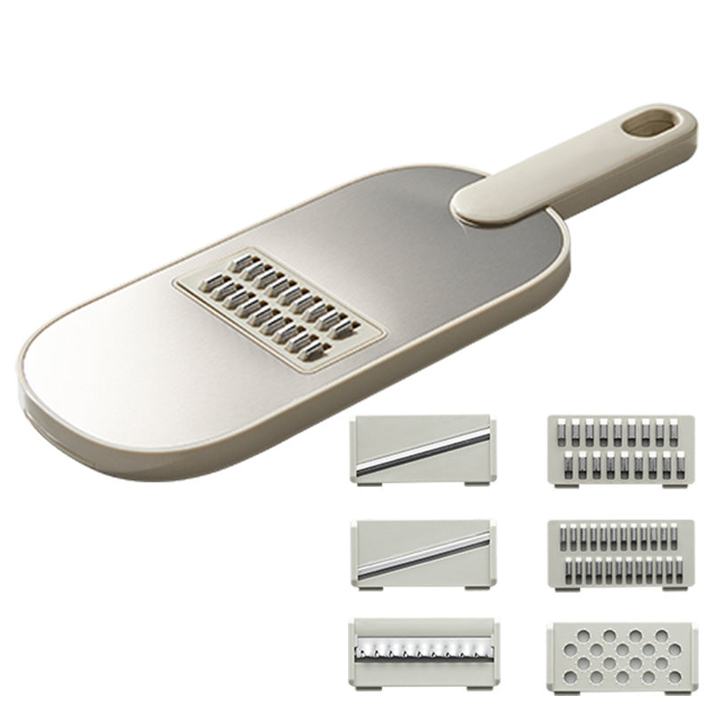 Ergonomischer 6-in-1 Gemüseschneider, ein praktischer Küchenhelfer für müheloses Gemüse schneiden und würfeln.