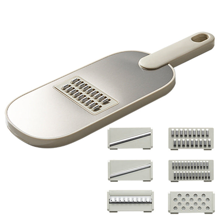 Ergonomischer 6-in-1 Gemüseschneider, ein praktischer Küchenhelfer für müheloses Gemüse schneiden und würfeln.