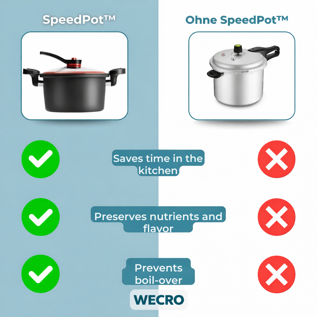 Effizientes Kochgeschirr: Schnellkochtopf für schnelles Garen und nährstoffschonendes Kochen.
