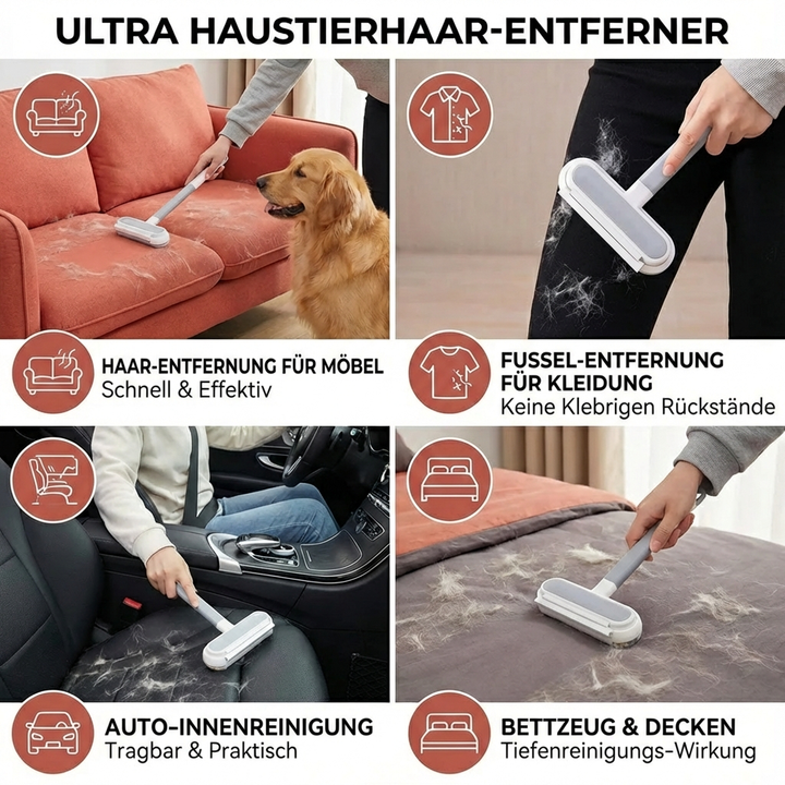 Praktische Tierhaarbürste für ein sauberes Zuhause. Entfernt mühelos Hunde- & Katzenhaare von Möbeln, Textilien & Kleidung.