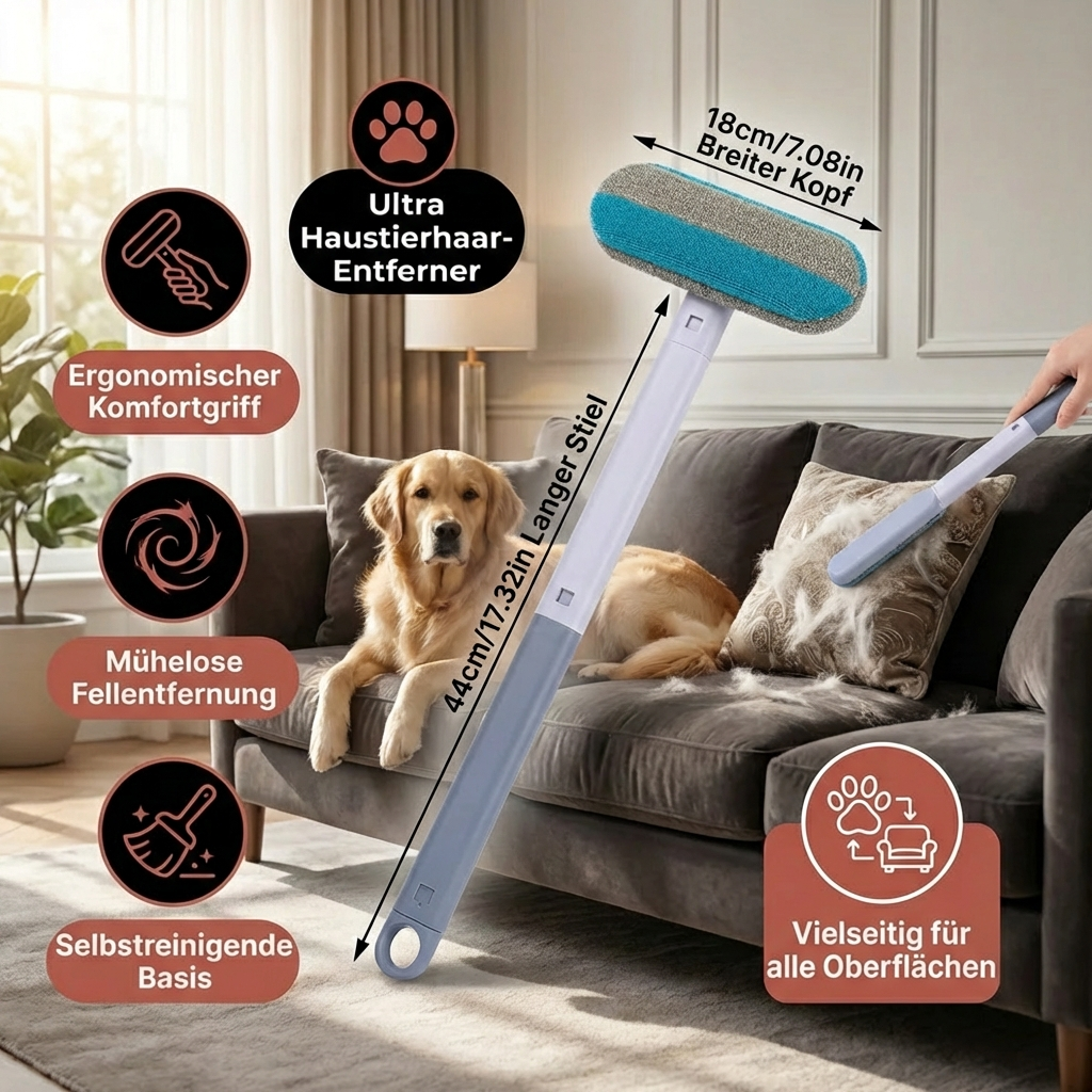 Effektiver Fusselentferner & Haustierpflegebürste. Ideal zum Entfernen von Tierhaaren auf Kleidung, Polstern & Autositzen.