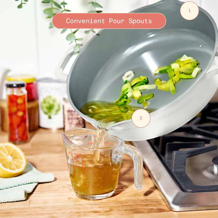 Mehrzweckpfanne & Dampfgarer im 3-teiligen Kochset aus Aluminiumguss; für gesundes Kochen & Dämpfen.