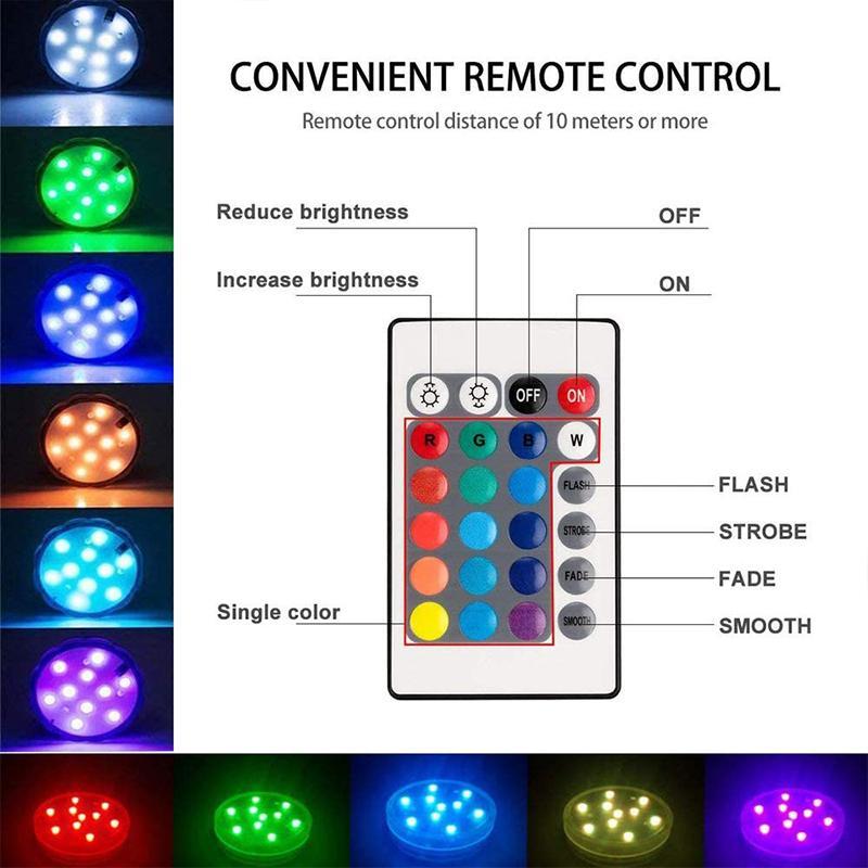 Wasserdichtes LED Partylicht für Unterwasser-Einsatz. Mit Fernbedienung & Magnet, perfekt für Poolpartys oder Events.