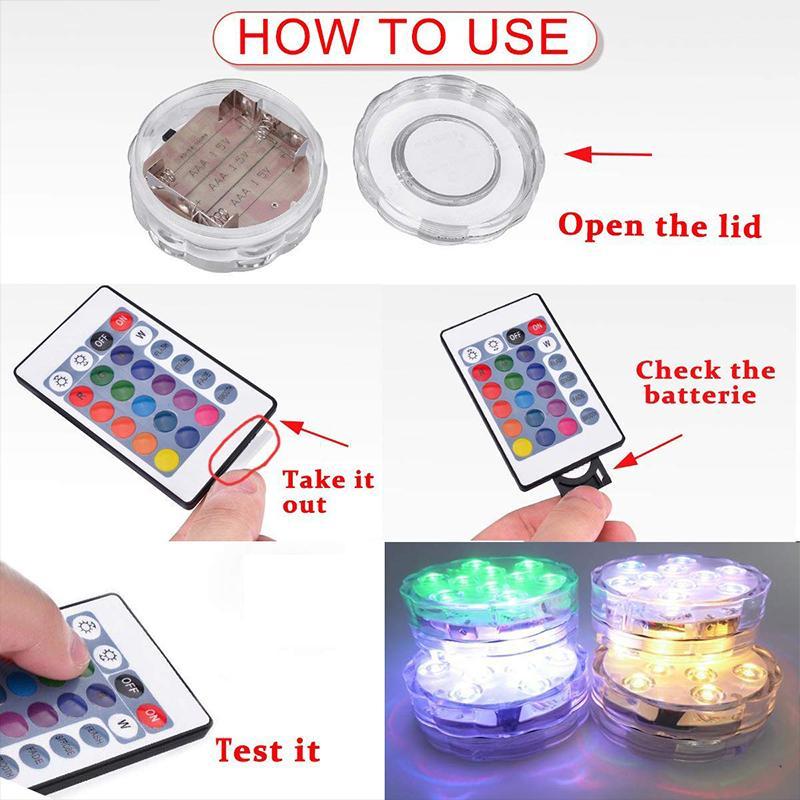 Kompaktes Unterwasser LED Licht mit Fernbedienung & Magnet, ideal für leuchtende Akzente in Aquarium, Vase oder Teichen.