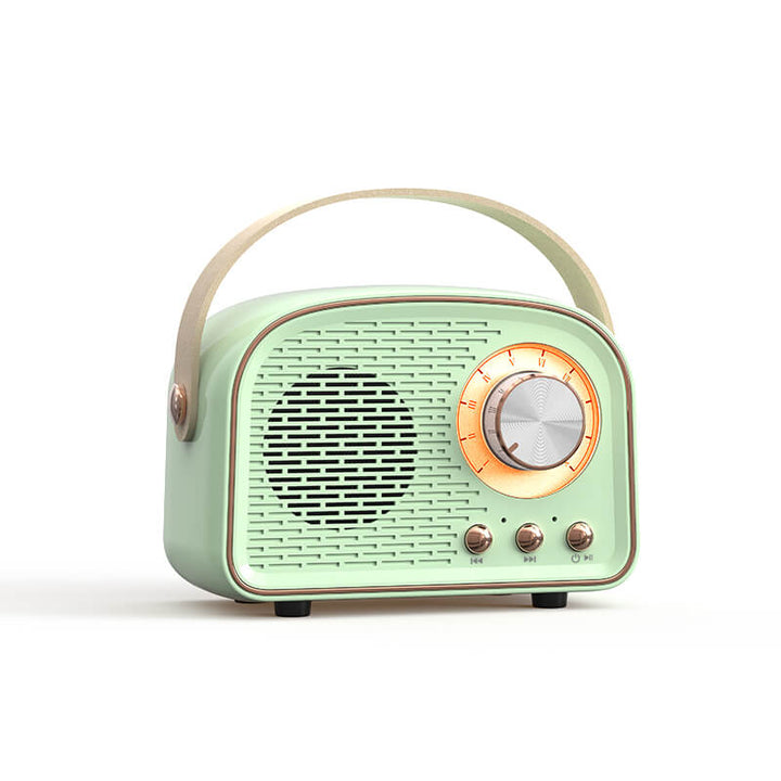 Eleganter Retro Bluetooth-Lautsprecher als stilvolles Wohnaccessoire; tragbar für kabellose Musik in jedem Raum.